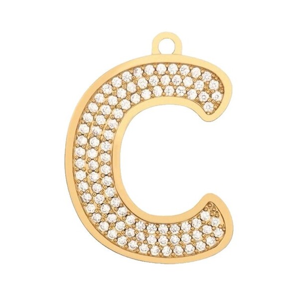 Spark Paws Dog Collar Initial Charm “C” – Gold CZ Letter Pendant Tag for Pets - Picture 1 of 8